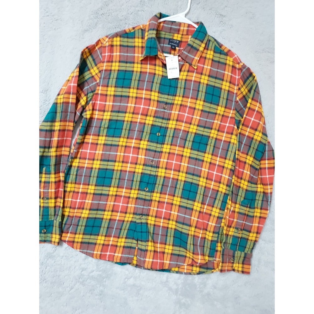 NEW J Crew Shirt Men Madras Large Flannel Plaid Long Sleeve Button Down Colorful
